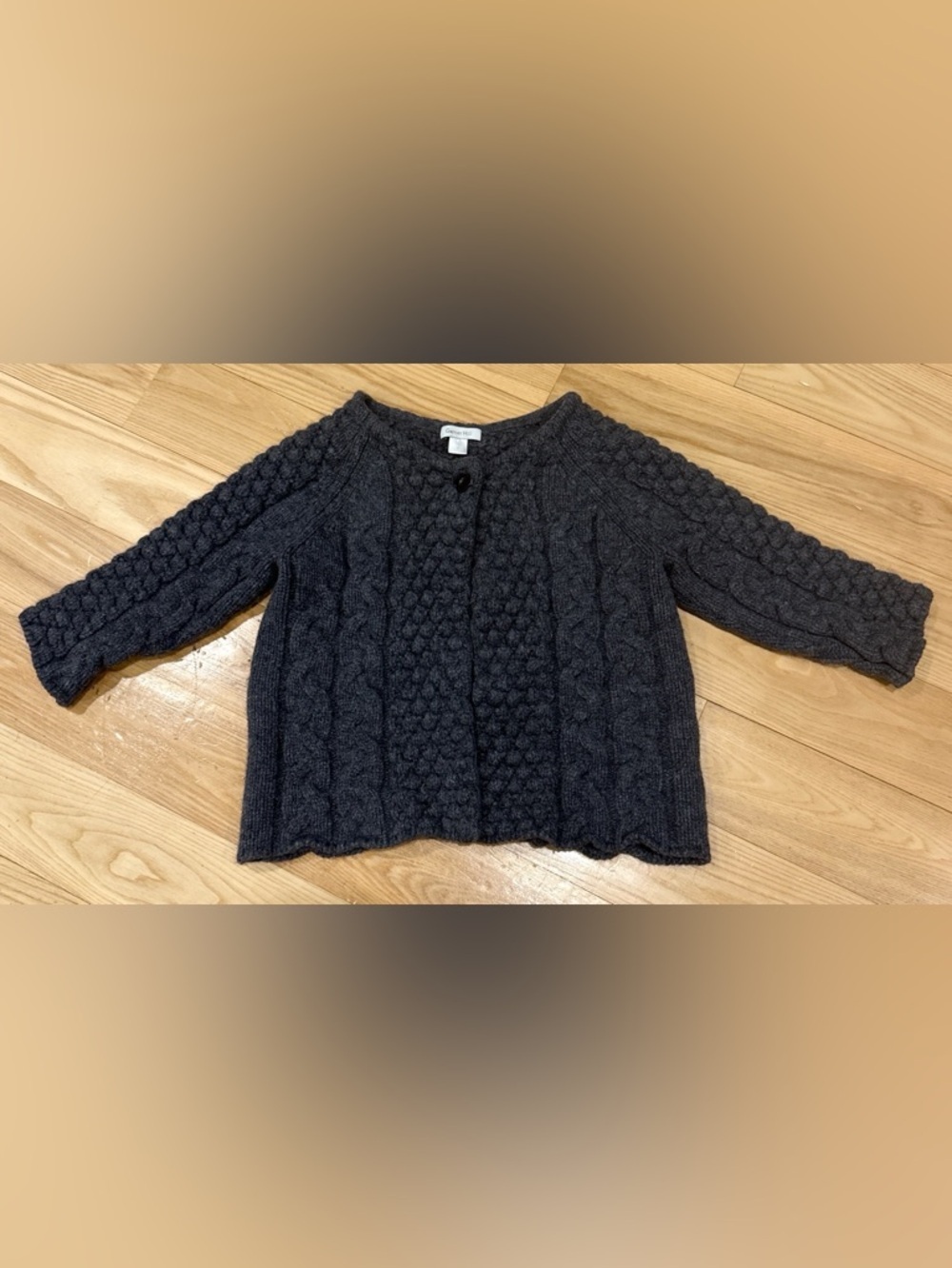 Garnet Hill Dark Charcoal Cable & Bobble Knit Cardigan